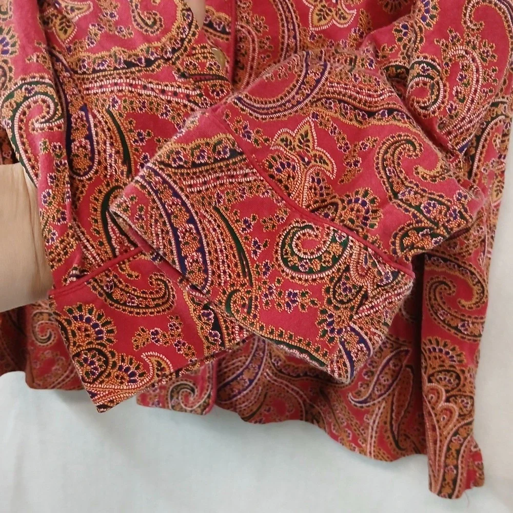 Lauren Ralph Lauren Womens Lg Red Paisley Button Down Pajama Top Loungewear Knit